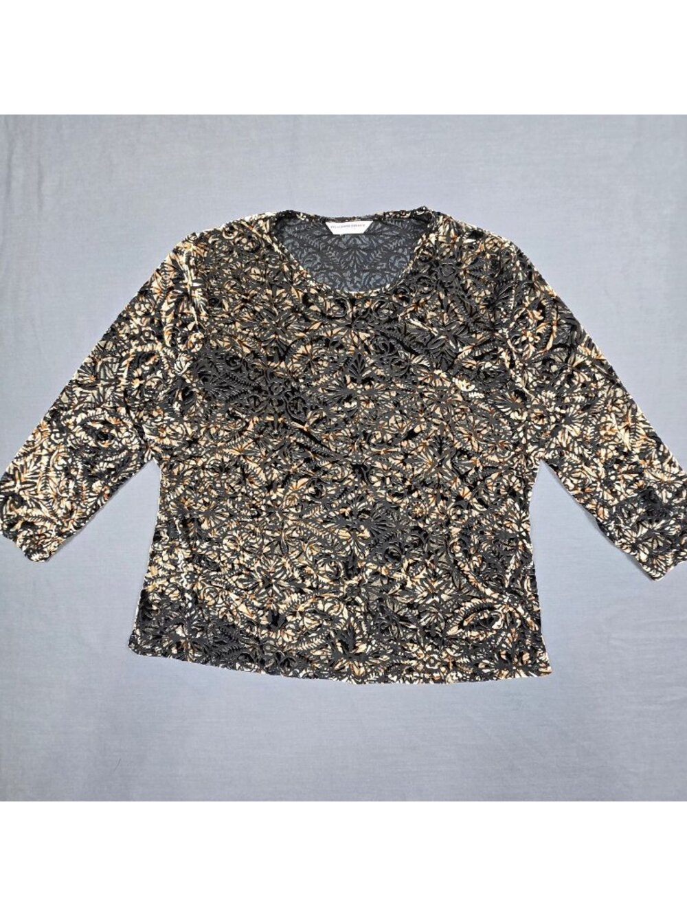 Allison Daley Petite M Top Black Gold Floral Velvet Burnout Whimsigoth 3/4 Sleev